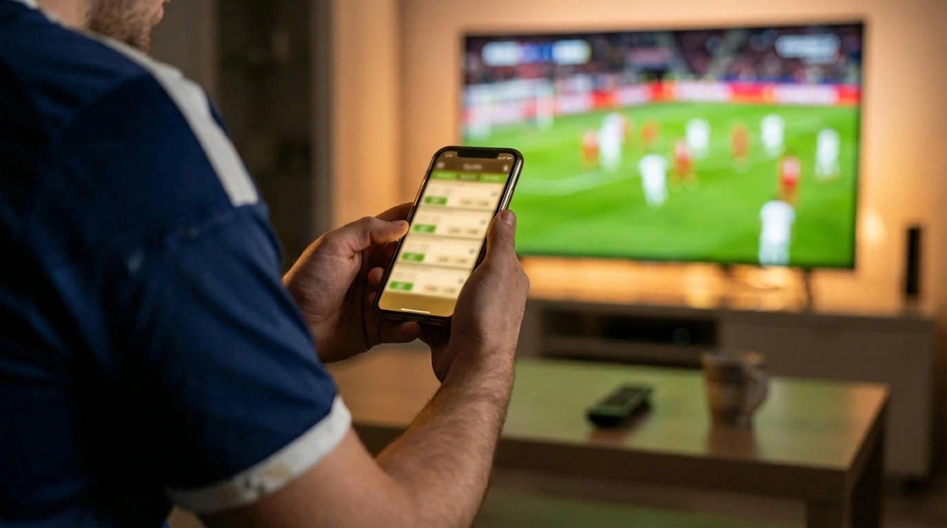 Persona mirando mercados de apuestas de fútbol en la pantalla de un celular